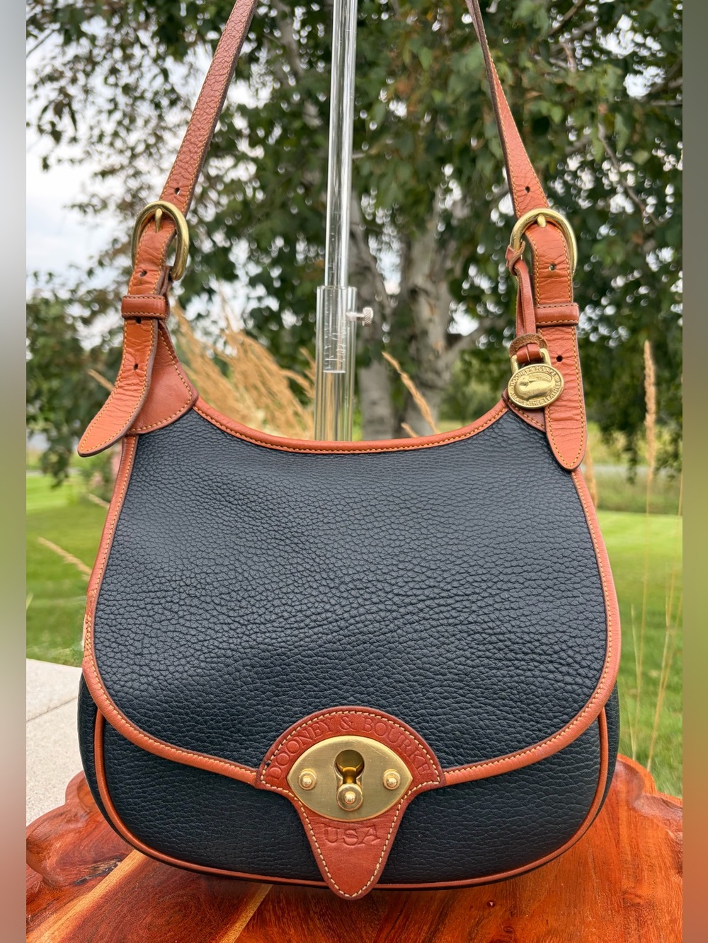 Vintage Dooney & Bourke Calvary Saddle Bag Navy Blue AWL EUC